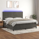 Box spring postelja z vzmetnico LED temno siva 200x200 cm žamet - vidaXL - Siva - 92,44 - 200 x 200 cm - vidaXL