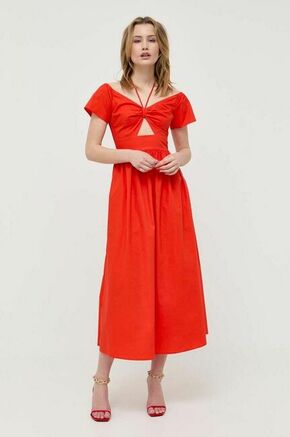 Obleka Twinset oranžna barva - oranžna. Obleka iz kolekcije Twinset. Model izdelan iz enobarvne tkanine. Model iz izjemno udobne tkanine z visoko vsebnostjo bombaža.