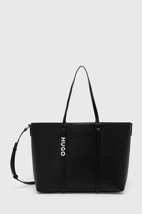 Torbica HUGO črna barva - črna. Velika nakupovalna torbica iz kolekcije HUGO. Model brez zapenjanja