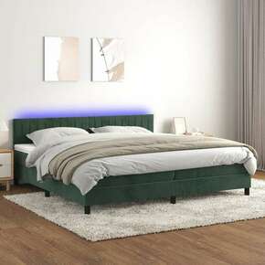 Greatstore Box spring postelja z vzmetnico LED tem. zelena 200x200cm žamet