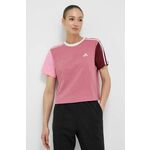Bombažna kratka majica adidas roza barva - roza. Kratka majica iz kolekcije adidas, izdelana iz vzorčaste pletenine. Model iz izjemno udobne tkanine z visoko vsebnostjo bombaža.