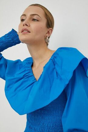 Bombažna Bluza Gestuz ženska - modra. Bluza iz kolekcije Gestuz. Model izdelan iz enobarvne tkanine. Ima V izrez.