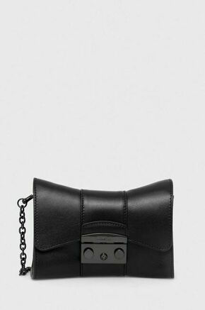 Usnjena večerna torbica Furla črna barva - črna. Majhna večerna torbica iz kolekcije Furla. Model na zapenjanje