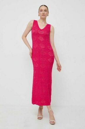 Obleka Twinset roza barva - roza. Obleka iz kolekcije Twinset. Model izdelan iz mrežaste pletenine. Zaradi vsebnosti poliestra je tkanina bolj odporna na gubanje.