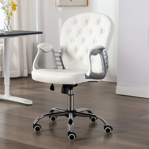 Greatstore Vrtljiv pisarniški stol belo umetno usnje