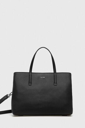 Torbica Calvin Klein črna barva - črna. Srednje velika nakupovalna torbica iz kolekcije Calvin Klein. Model na zapenjanje