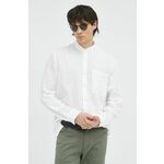 Lanena srajca Marc O'Polo bela barva - bela. Srajca iz kolekcije Marc O'Polo. Model izdelan iz enobarvne tkanine. Ima stoječi ovratnik. Izjemno udoben, laneni material.