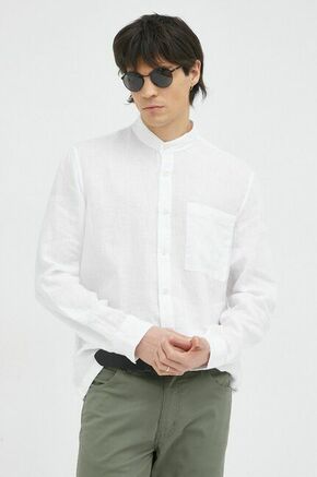Lanena srajca Marc O'Polo bela barva - bela. Srajca iz kolekcije Marc O'Polo. Model izdelan iz enobarvne tkanine. Ima stoječi ovratnik. Izjemno udoben