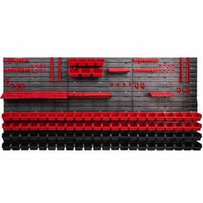 Botle Stenska plošča za orodje 173 x 78 cm z 95 kos Škatla viseče Rdeča in Črna škatle plastika XL