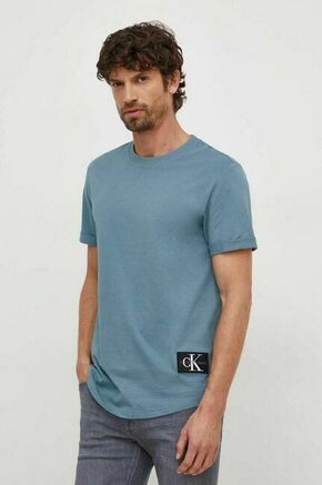Bombažna kratka majica Calvin Klein Jeans moški - modra. Lahkotna kratka majica iz kolekcije Calvin Klein Jeans
