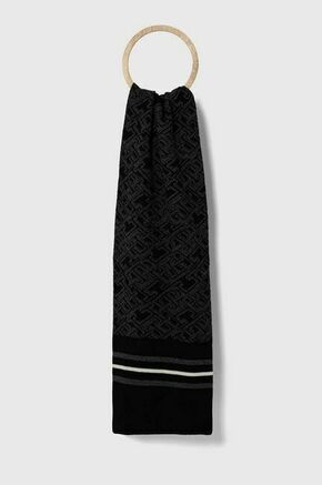 Volnen šal Tommy Hilfiger črna barva - črna. Šal iz kolekcije Tommy Hilfiger. Model izdelan iz vzorčaste pletenine.