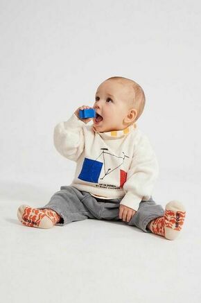 Bombažen pulover za dojenčka Bobo Choses bela barva - bela. Pulover za dojenčka iz kolekcije Bobo Choses. Model izdelan iz mehke pletenine s potiskom. Bombažen
