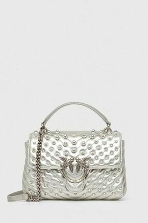 Usnjena torbica Pinko srebrna barva - srebrna. Srednje velika torbica iz kolekcije Pinko. Model na zapenjanje