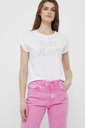 Bombažna kratka majica Pepe Jeans bela barva - bela. Kratka majica iz kolekcije Pepe Jeans. Model izdelan iz elastične pletenine. Bombažen