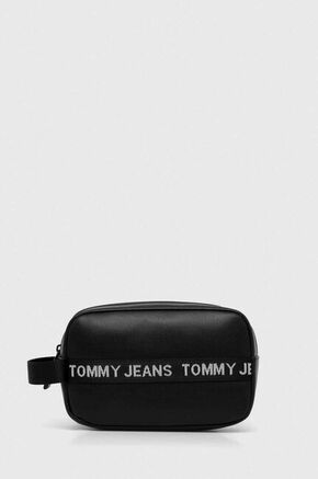 Kozmetična torbica Tommy Jeans črna barva - črna. Toaletna torbica iz kolekcije Tommy Jeans. Model izdelan iz kombinacije naravnega in ekološkega usnja.
