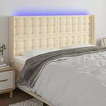 vidaXL LED posteljno vzglavje krem 203x16x118/128 cm blago