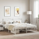 vidaXL Kovinski posteljni okvir z vzglavjem in vznožjem bel&nbsp;160x200 cm