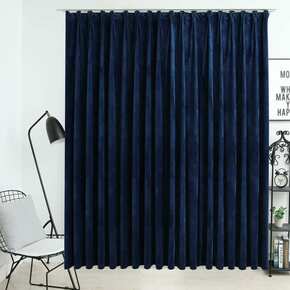 VidaXL Zatemnitvena zavesa z obročki žametna temno modra 290x245 cm