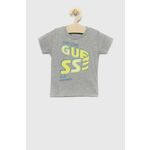 Otroška bombažna kratka majica Guess siva barva - siva. Otroški Lahkotna kratka majica iz kolekcije Guess. Model izdelan iz tanke, elastične pletenine.