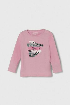 Majica z dolgimi rokavi za dojenčka Guess roza barva - roza. Majica z dolgimi rokavi za dojenčka iz kolekcije Guess. Model izdelan iz pletenine s potiskom. Tanek