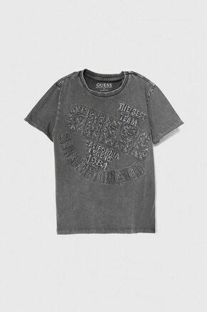 Otroška bombažna kratka majica Guess siva barva - siva. Otroške kratka majica iz kolekcije Guess
