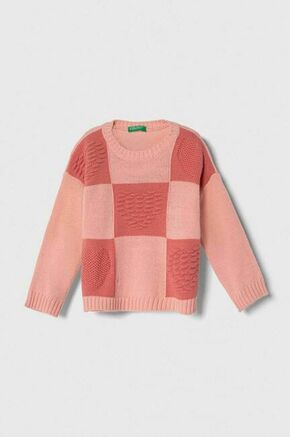 Otroški pulover s primesjo volne United Colors of Benetton roza barva - roza. Otroške Pulover iz kolekcije United Colors of Benetton. Model izdelan iz vzorčaste pletenine. Model z visoko vsebnostjo volne