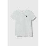 Otroška bombažna kratka majica Lacoste bela barva - bela. Otroške kratka majica iz kolekcije Lacoste, izdelana iz tanke, elastične pletenine. Model iz zračne bombažne tkanine.
