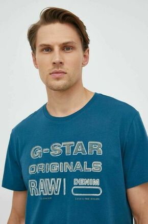 Bombažna kratka majica G-Star Raw zelena barva - modra. Lahkotna kratka majica iz kolekcije G-Star Raw. Model izdelan iz tanke