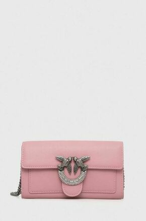 Usnjena večerna torbica Pinko roza barva - roza. Majhna večerna torbica iz kolekcije Pinko. Model na zapenjanje