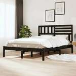 Greatstore Okvir za posteljo, masivni les, črn, 135x190 cm, 4FT6, dvojni