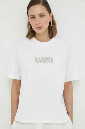Bombažna kratka majica Samsoe Samsoe bela barva - bela. Ohlapna kratka majica iz kolekcije Samsoe Samsoe