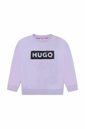 Otroški pulover HUGO vijolična barva - vijolična. Otroški pulover iz kolekcije HUGO. Model izdelan iz pletenine s potiskom.