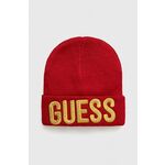 Otroška kapa Guess rdeča barva - rdeča. Otroški kapa iz kolekcije Guess. Model izdelan iz pletenine z nalepko.