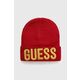 Otroška kapa Guess rdeča barva - rdeča. Otroški kapa iz kolekcije Guess. Model izdelan iz pletenine z nalepko.