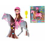 WEBHIDDENBRAND Lutka jezdec 16 cm s konjem 25,5 cm in dodatki - mešanica barv (roza, siva)
