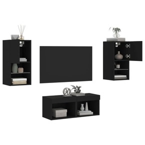 VidaXL Stenske TV omarice z LED lučkami 4 kosi črna