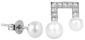 JwL Luxury Pearls Asimetrični biserni uhani z cirkoni JL0415 srebro 925/1000