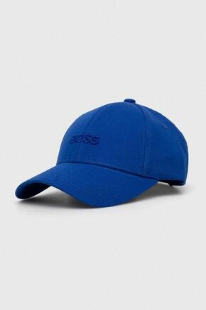 Bombažna bejzbolska kapa BOSS - modra. Kapa s šiltom vrste baseball iz kolekcije BOSS. Model izdelan iz materiala z nalepko.