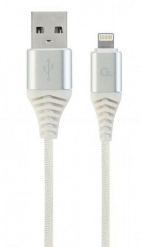 GEMBIRD CC-USB2B-AMLM-1M-BW2 Lightning Premium bombažno pleten 8-polni polnilni in podatkovni kabel 1 m srebrno/bel