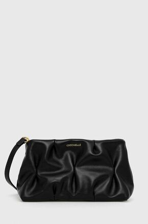 Usnjena večerna torbica Coccinelle črna barva - črna. Majhna večerna torbica iz kolekcije Coccinelle. Model na zapenjanje