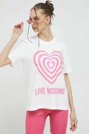 Bombažna kratka majica Love Moschino bela barva - bela. Kratka majica iz kolekcije Love Moschino. Model izdelan iz udobne pletenine.