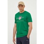 Bombažna kratka majica Gant zelena barva - zelena. Kratka majica iz kolekcije Gant, izdelana iz tanke, elastične pletenine. Model iz mehke in na otip prijetne tkanine.