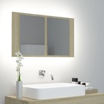 shumee LED kopalniška omarica z ogledalom sonoma hrast 80x12x45 cm