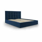 Temno modra žametna zakonska postelja Mazzini Beds Nerin, 180 x 200 cm