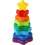 Teddies Stolp/ piramida zvezda barvita sestavljanka za zlaganje 8 kosov plastike 18m+