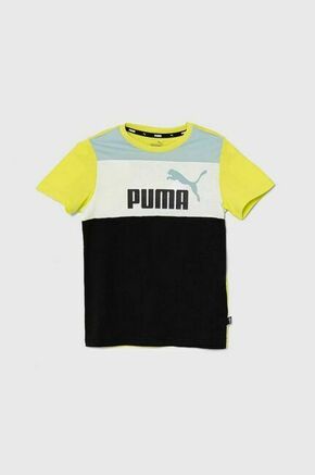 Otroška bombažna kratka majica Puma ESS BLOCK B zelena barva - zelena. Otroška kratka majica iz kolekcije Puma