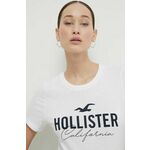 Bombažna kratka majica Hollister Co. ženski, bela barva - bela. Kratka majica iz kolekcije Hollister Co. Izdelana iz pletenine s potiskom. Model iz zračne bombažne tkanine.
