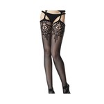 Floral Keyhole Stockings with Attached Garter Belt 9006