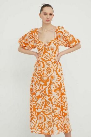 Bombažna obleka Billabong oranžna barva - oranžna. Obleka iz kolekcije Billabong. Model izdelan iz vzorčaste tkanine. Model iz izjemno udobne bombažne tkanine.