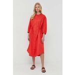 Bombažna obleka Max Mara Leisure rdeča barva - rdeča. Obleka iz kolekcije Max Mara Leisure. Nabran model, izdelan iz enobarvne tkanine. Visokokakovosten, udoben material.